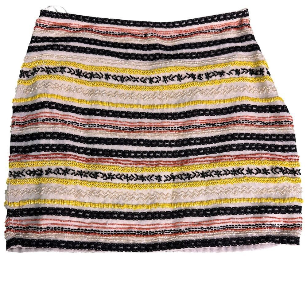 Willow & Clay Anthropologie Women's sz 4 Beaded Mini Skirt Lined Neutral Colors